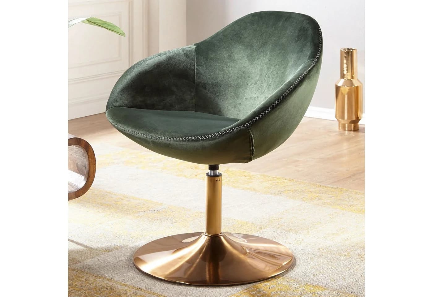 FINEBUY Loungesessel SIRAN Samt Grün Gold Drehstuhl - Bild 2