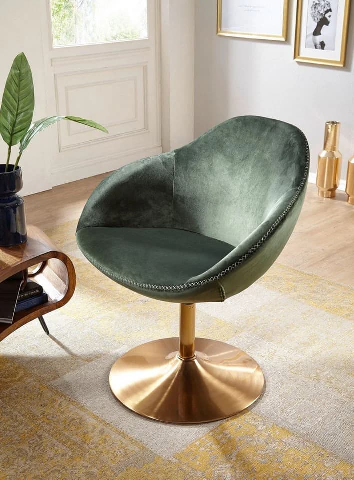 FINEBUY Loungesessel SIRAN Samt Grün Gold Drehstuhl - Bild 4
