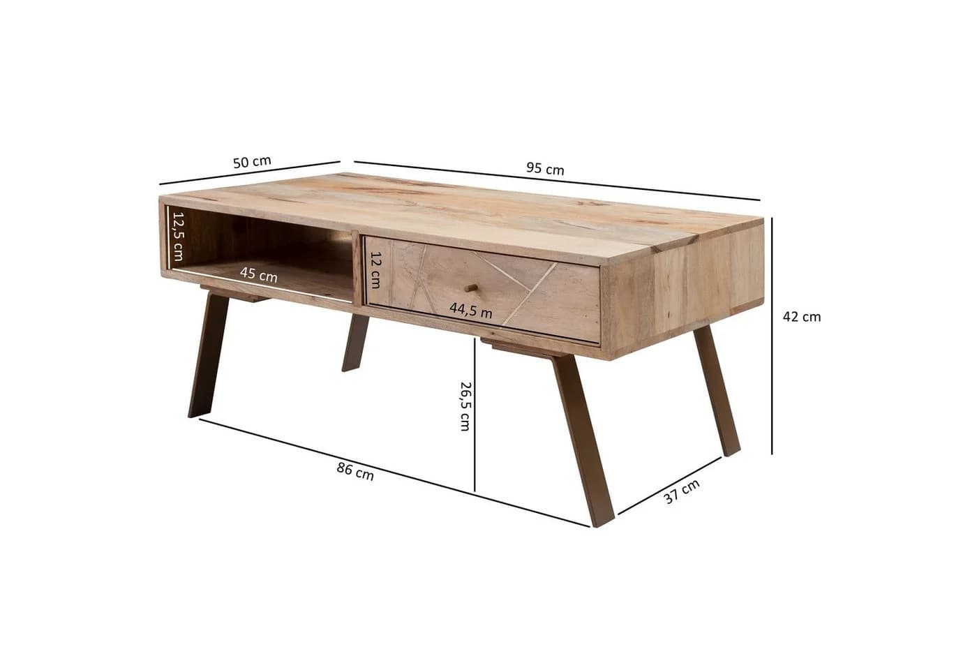 FineBuy Couchtisch Massivholz Rechteckig 95cm Schublade & Ablagefach - Bild 4