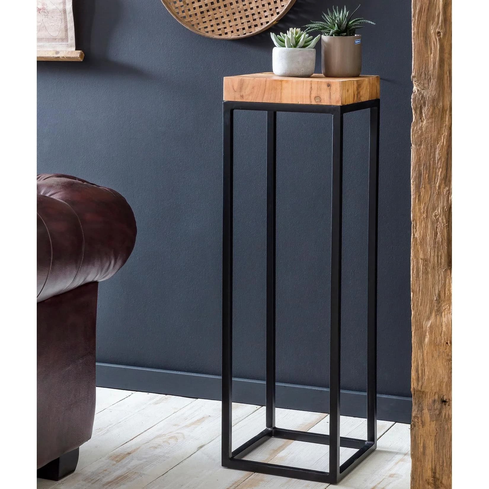 FineBuy Beistelltisch Akazie Metall Industrial Style