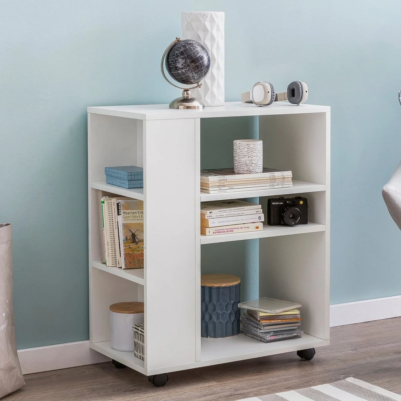 FINEBUY Standregal Weiß Modern mit Rollen - Bild 2