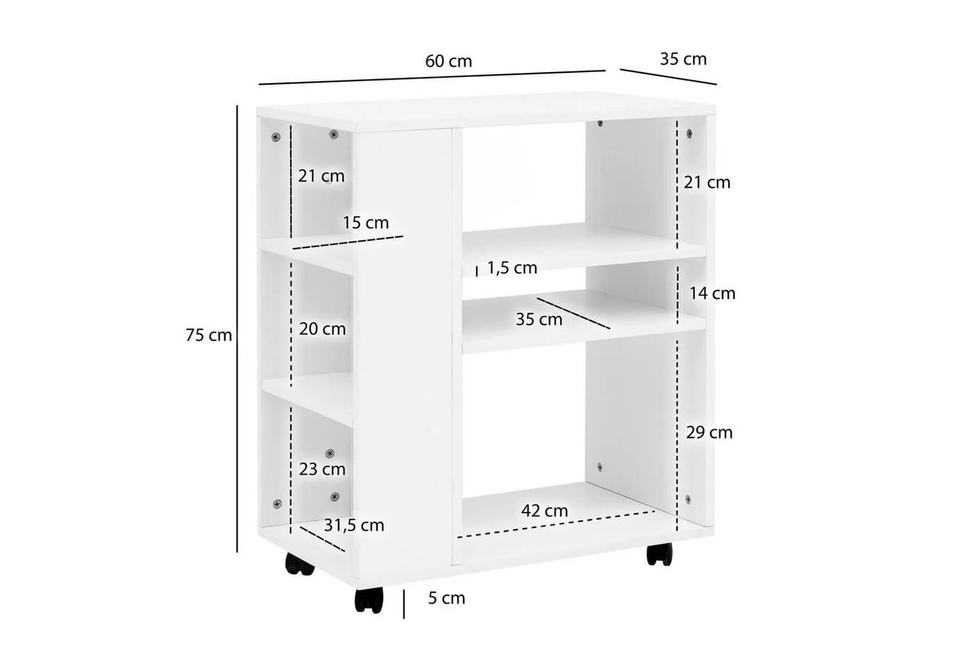 FINEBUY Standregal Weiß Modern mit Rollen - Bild 3