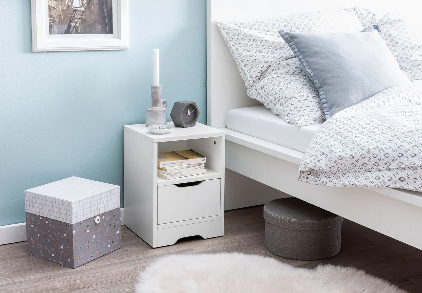 FINEBUY Nachtschrank SuVa13508_1 Nachtkonsole Holz 31x43x31 cm Weiß Matt