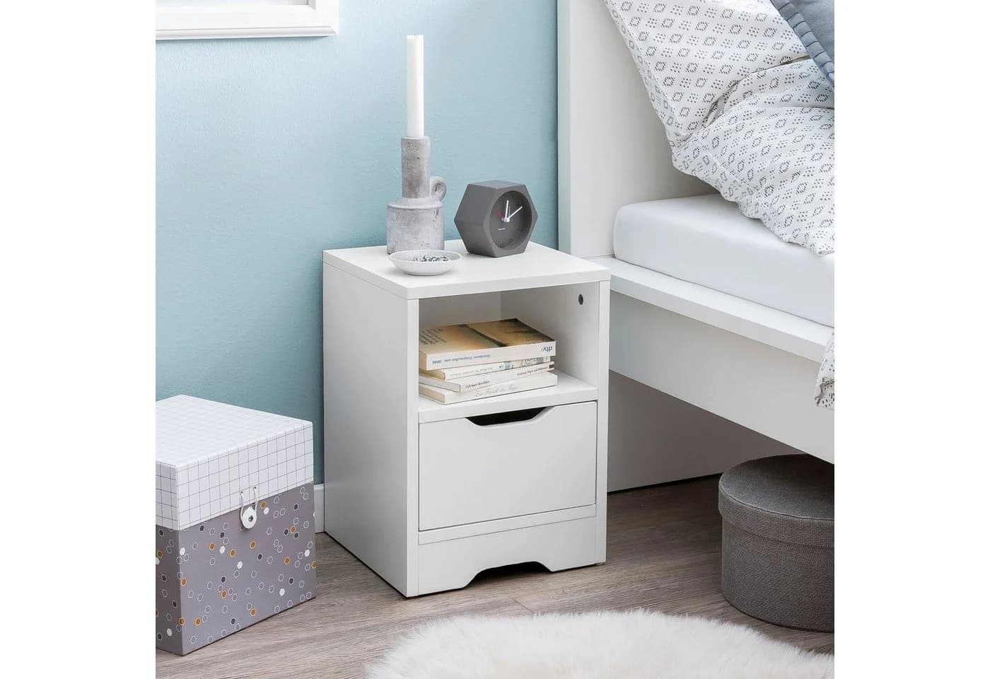 FINEBUY Nachtschrank SuVa13508_1 Nachtkonsole Holz 31x43x31 cm Weiß Matt - Bild 2