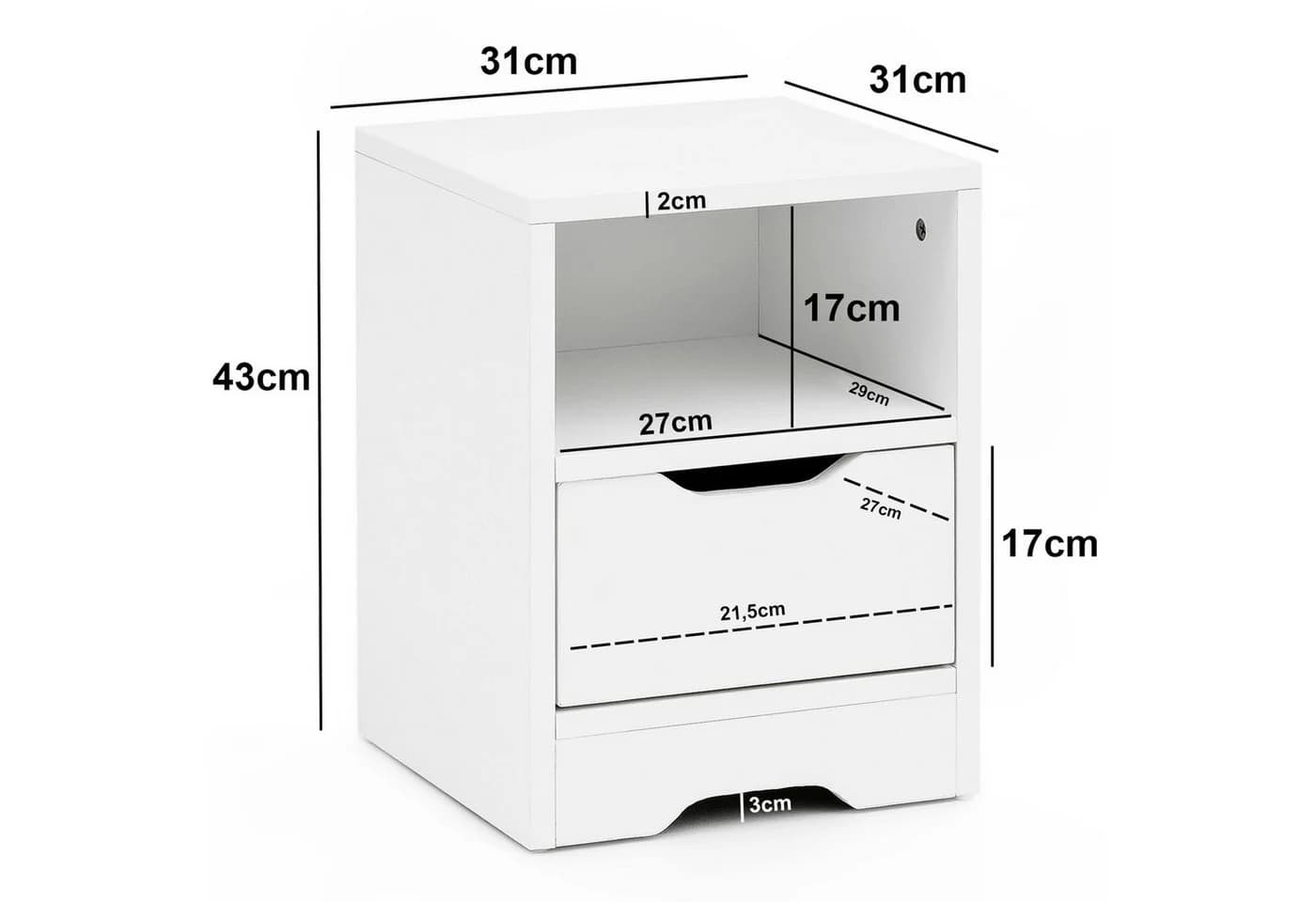 FINEBUY Nachtschrank SuVa13508_1 Nachtkonsole Holz 31x43x31 cm Weiß Matt - Bild 3