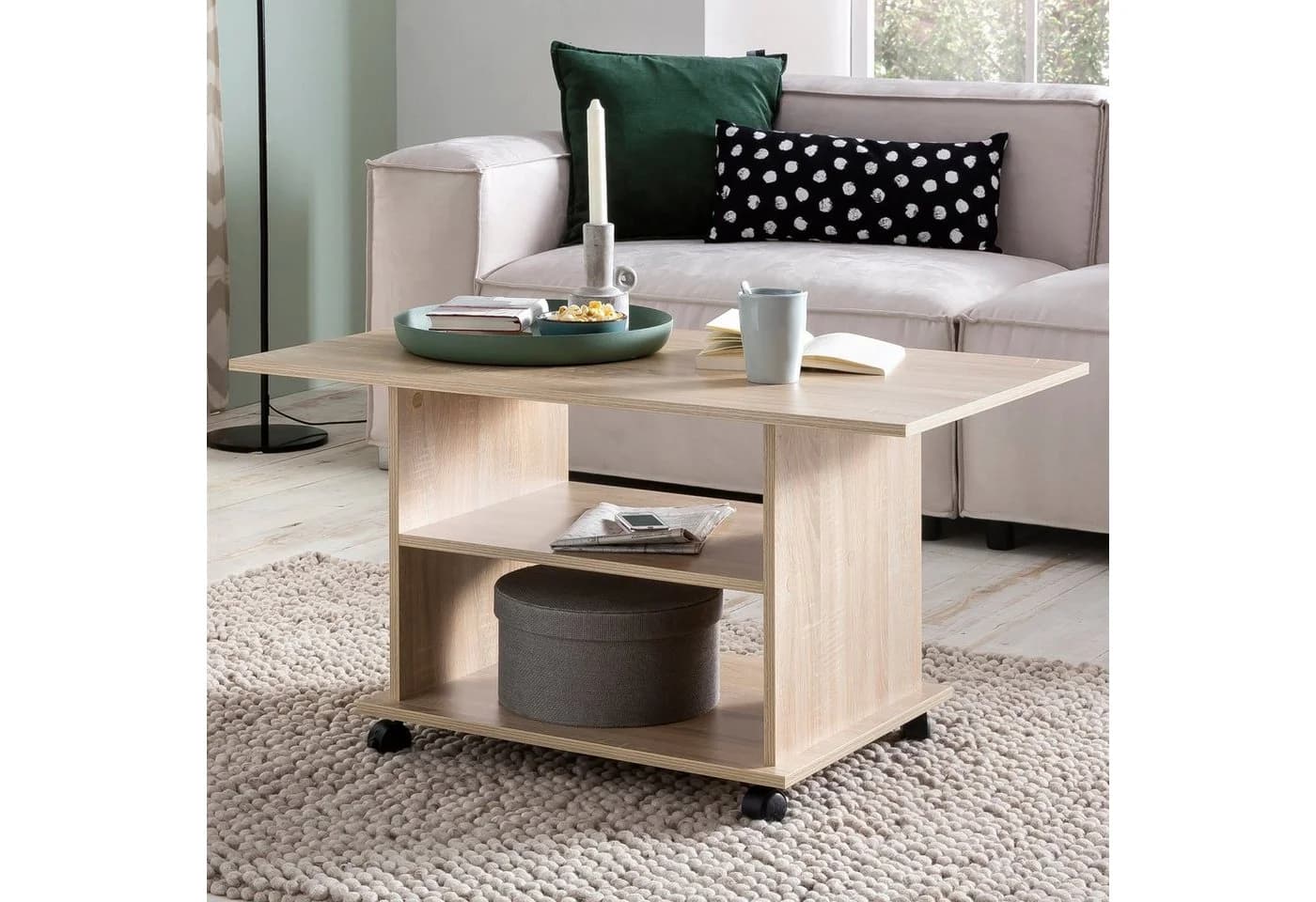 FINEBUY Couchtisch Sonoma Grau mit Stauraum und Rollen - Bild 2