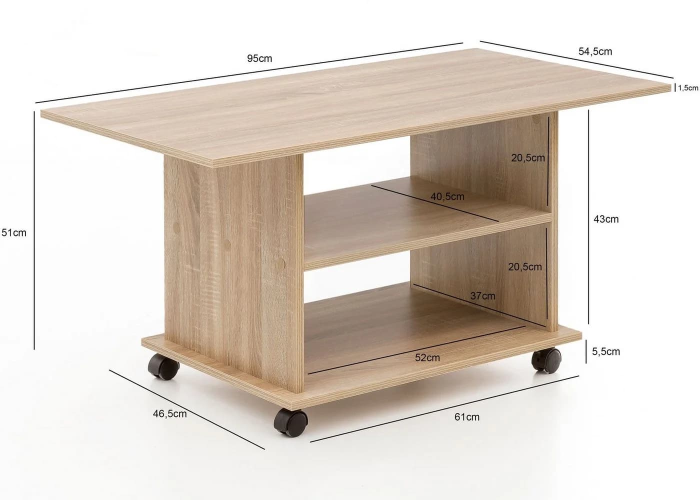 FINEBUY Couchtisch Sonoma Grau mit Stauraum und Rollen - Bild 3