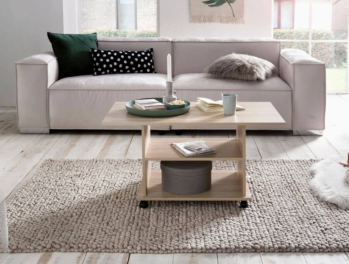 FINEBUY Couchtisch Sonoma Grau mit Stauraum und Rollen - Bild 4