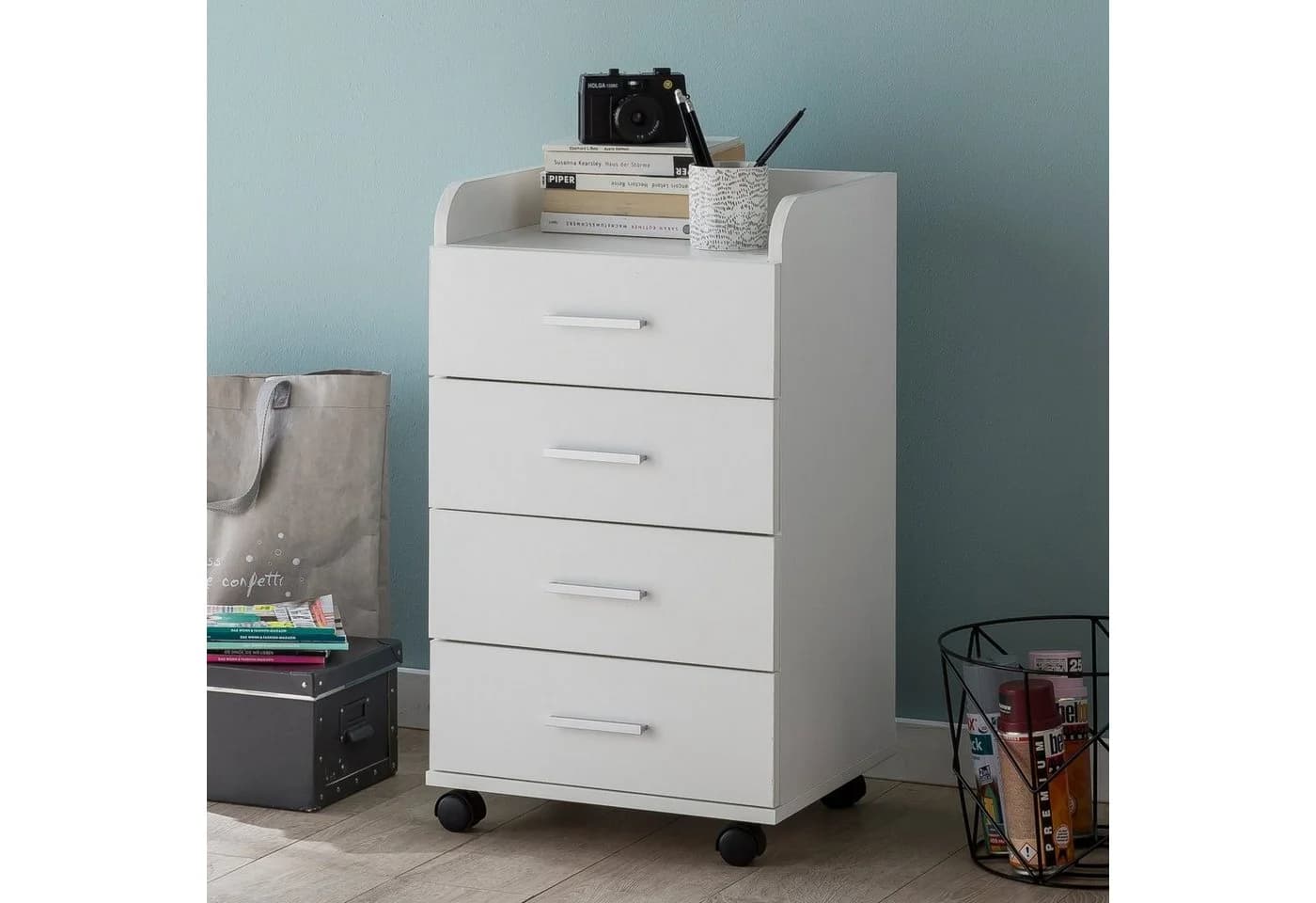FINEBUY Rollcontainer 4 Schubladen Weiß Modern - Bild 2