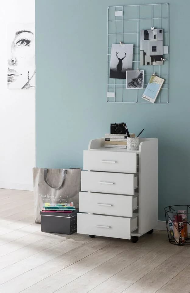 FINEBUY Rollcontainer 4 Schubladen Weiß Modern - Bild 4