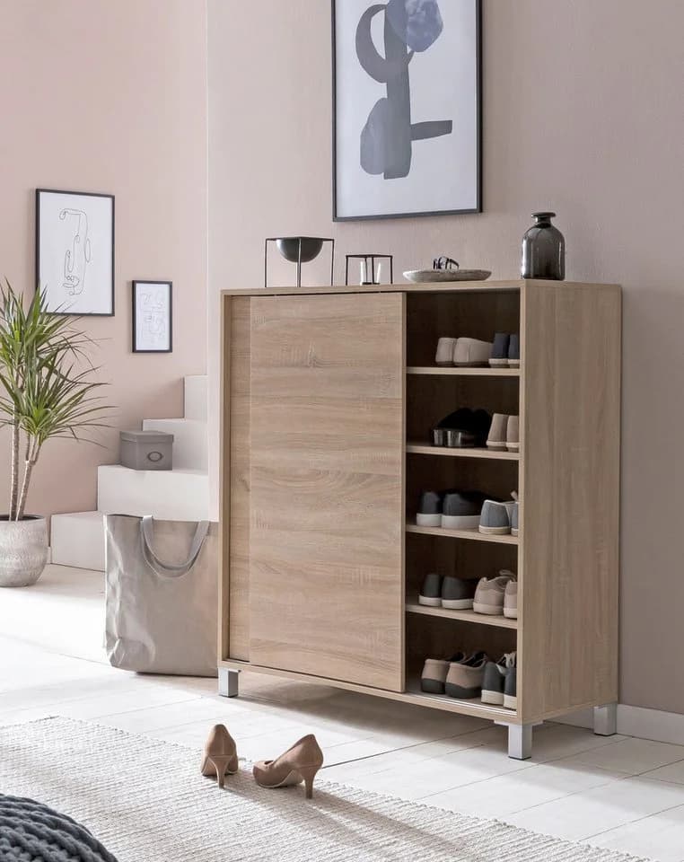FINEBUY Schuhschrank 100cm mit Schiebetüren Beige Modern