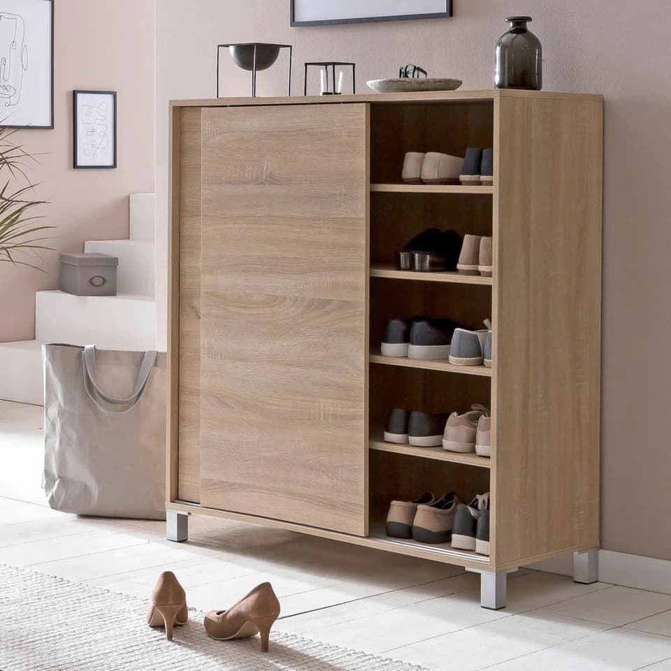 FINEBUY Schuhschrank 100cm mit Schiebetüren Beige Modern - Bild 2