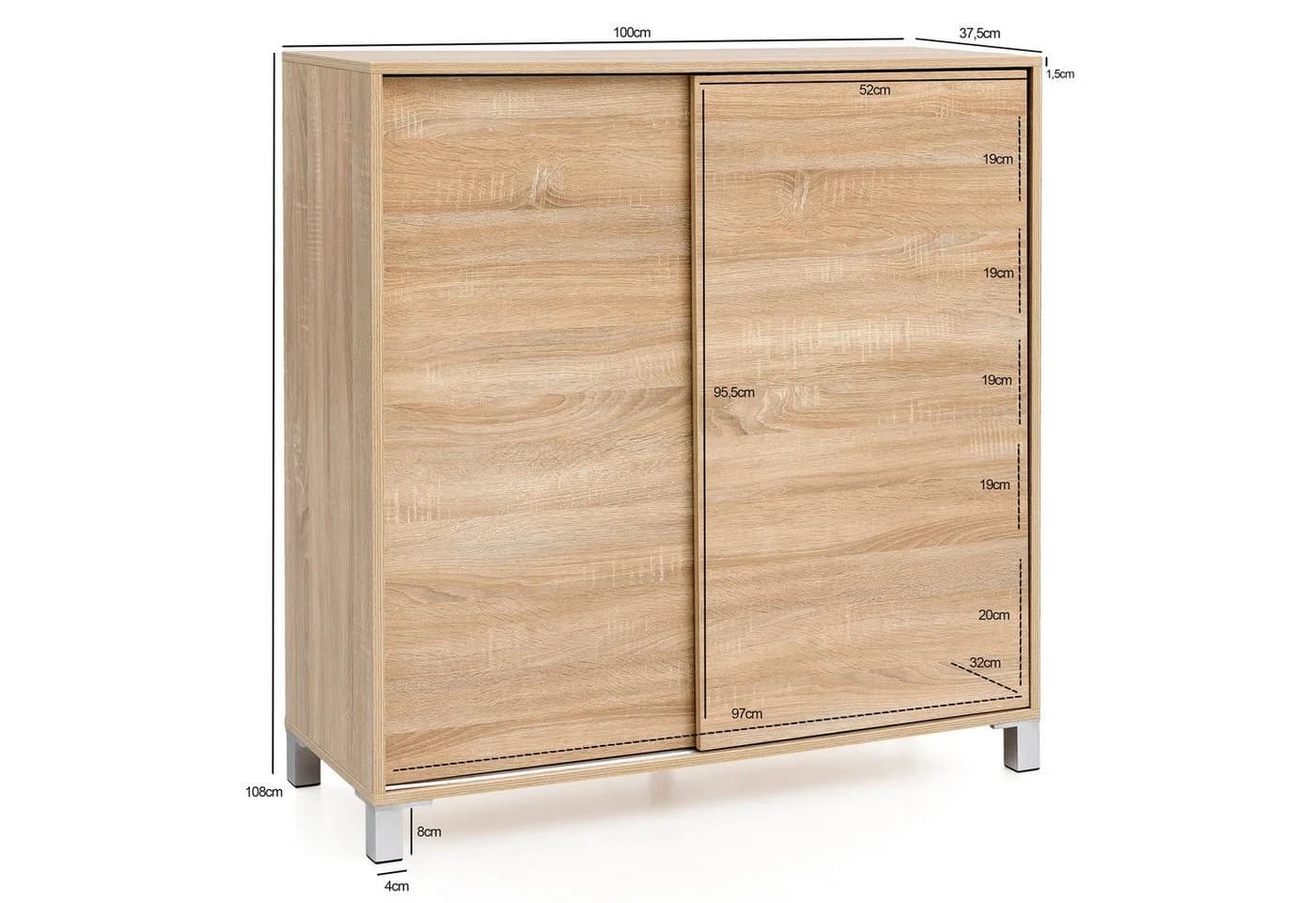 FINEBUY Schuhschrank 100cm mit Schiebetüren Beige Modern - Bild 3