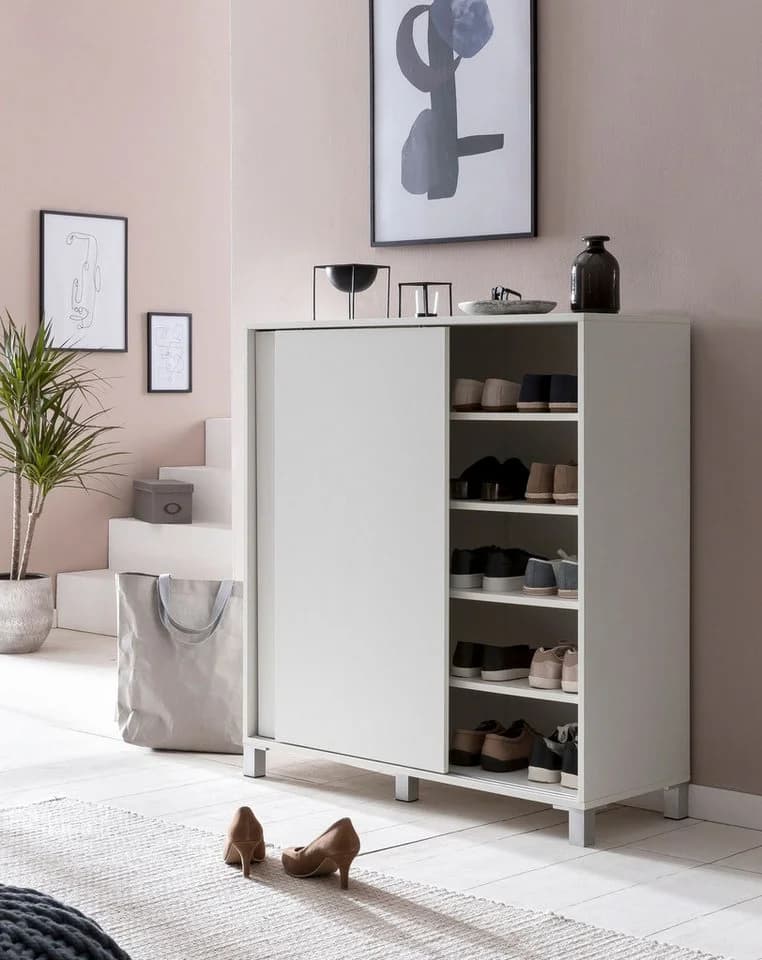 FINEBUY Schuhschrank Weiß 100cm 20 Paar Schiebetüren