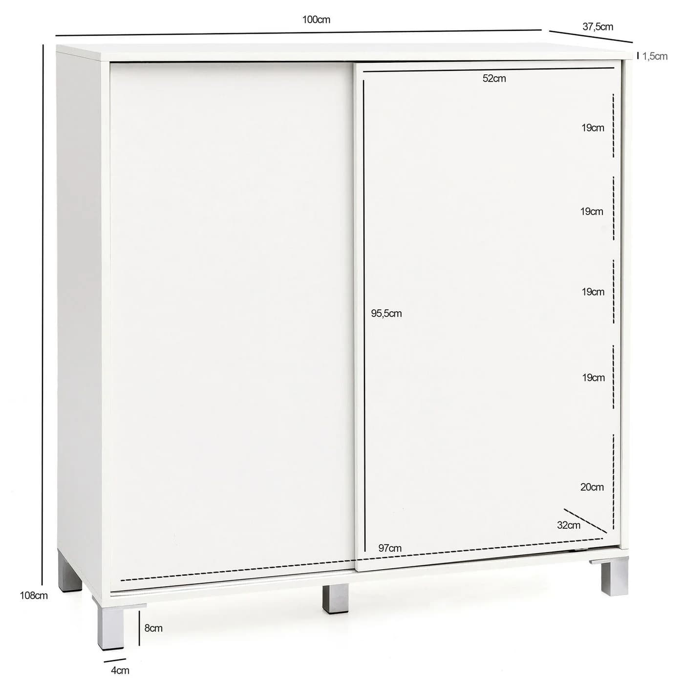 FINEBUY Schuhschrank Weiß 100cm 20 Paar Schiebetüren - Bild 3