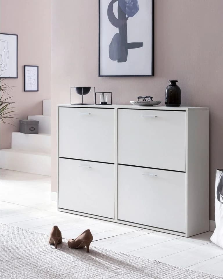 FINEBUY Schuhschrank SuVa14543_1 Weiß 4 Fächer