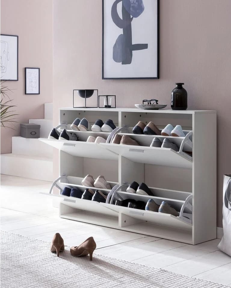 FINEBUY Schuhschrank SuVa14543_1 Weiß 4 Fächer - Bild 4