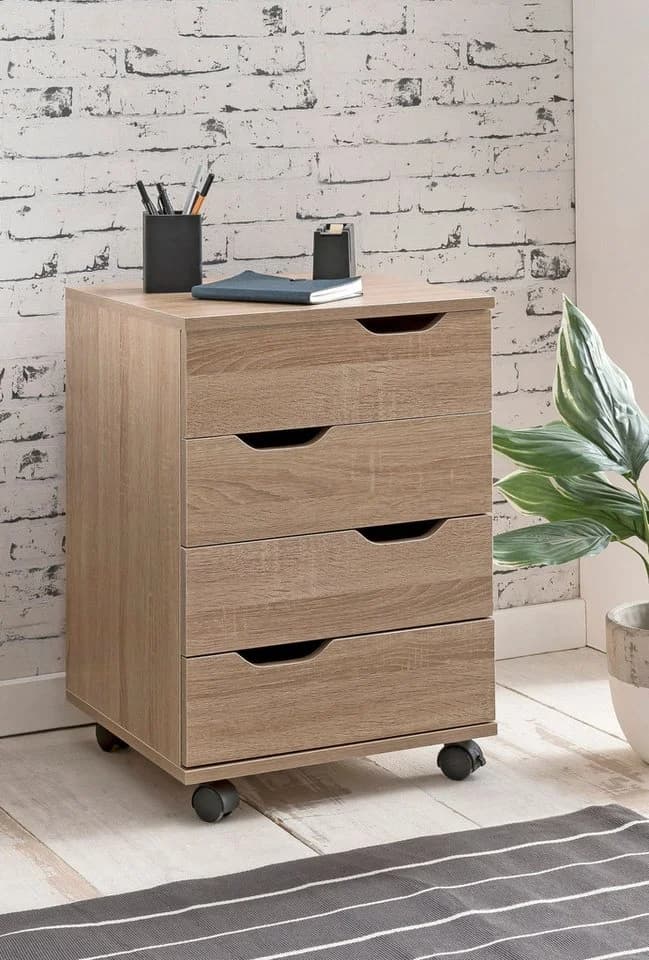 FINEBUY Rollcontainer SV51850 mit 4 Schubladen und Rollen
