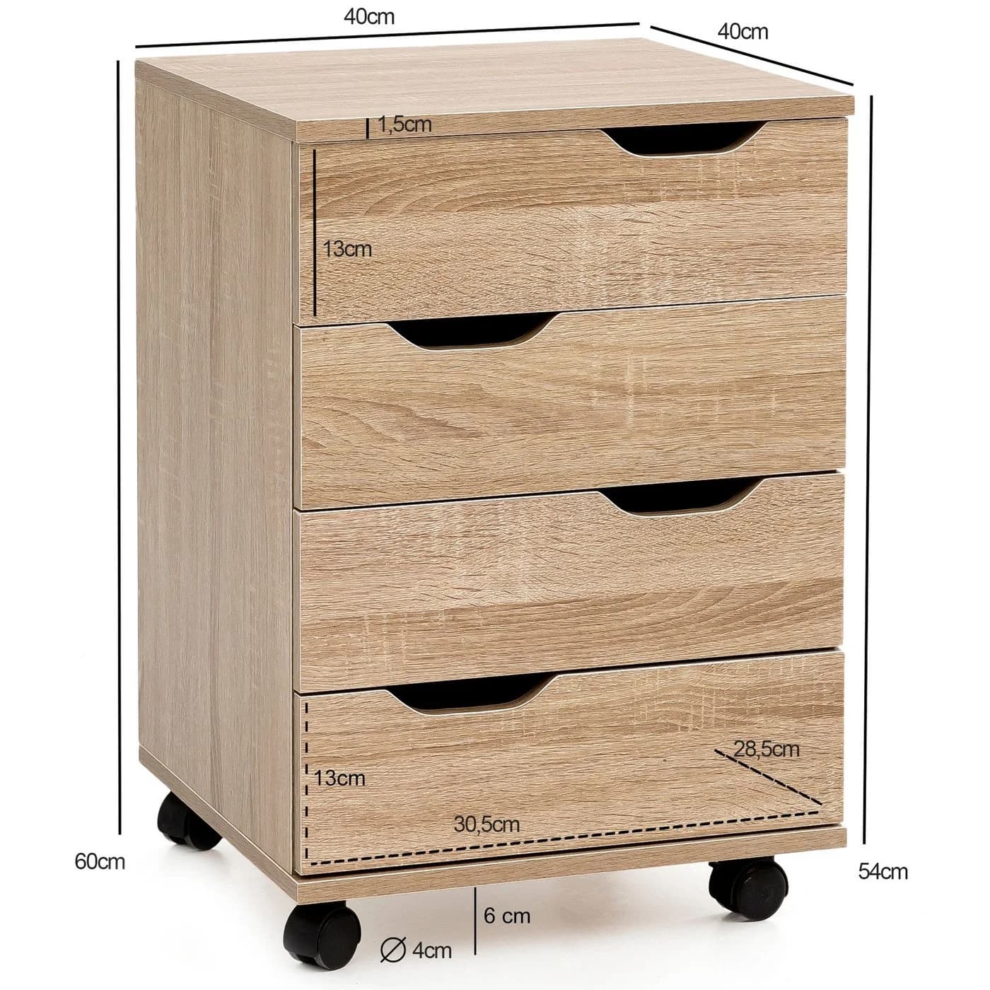 FINEBUY Rollcontainer SV51850 mit 4 Schubladen und Rollen - Bild 3