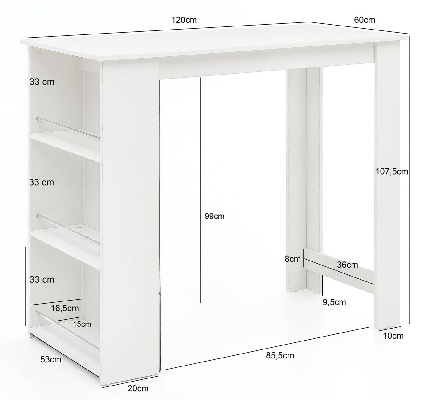 FINEBUY Bartisch Stehtisch Küchentresen Weiß - Bild 3