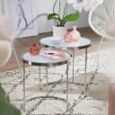FINEBUY Beistelltisch 2tlg Rund Weiß Glas Silber Modern Bild 1