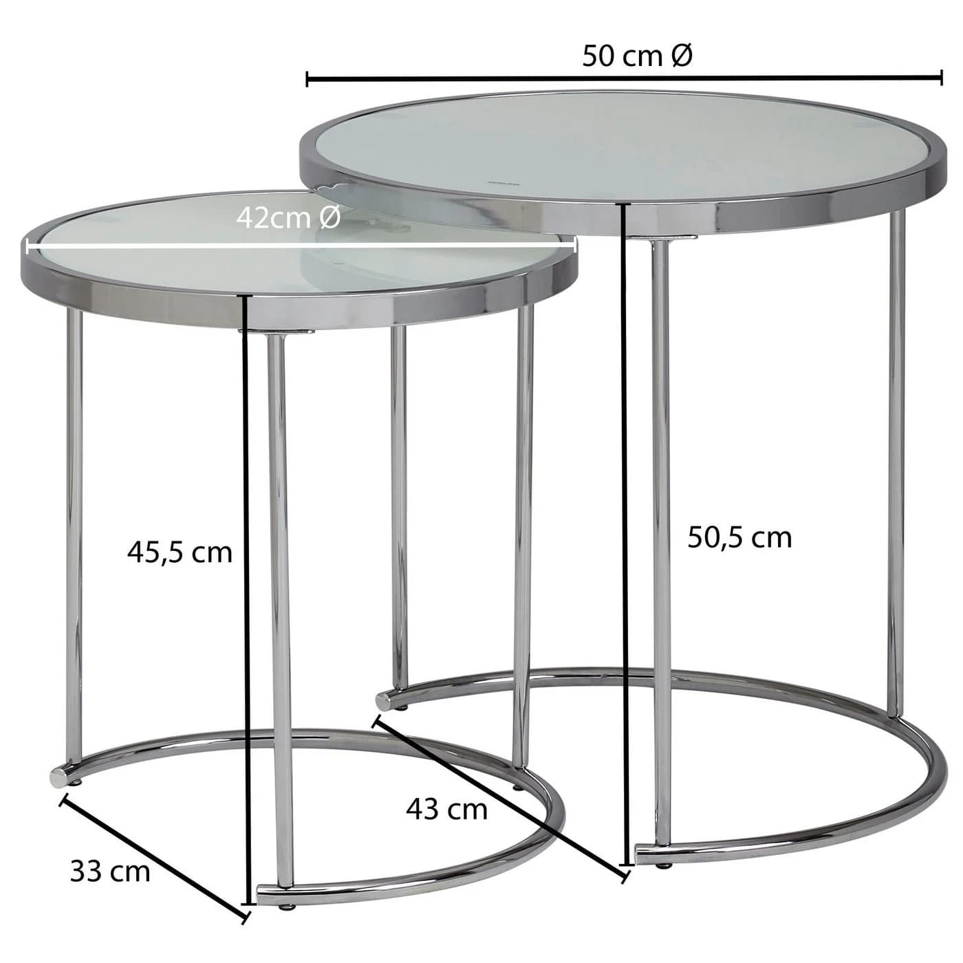 FINEBUY Beistelltisch 2tlg Rund Weiß Glas Silber Modern - Bild 4