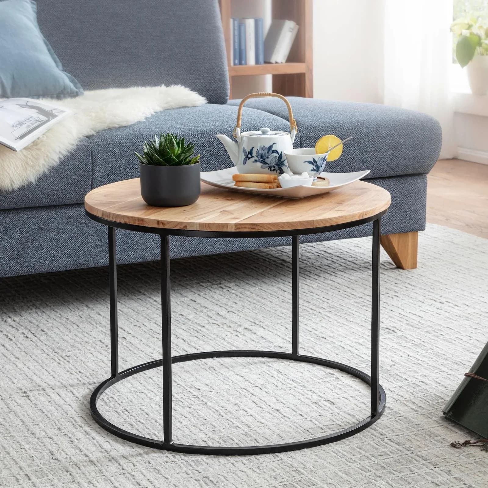 FineBuy Couchtisch Akazie Massivholz Rund Modern