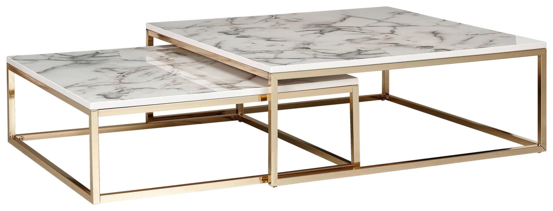 WOHNLING Design Couchtisch 2er Set Weiß Marmor Optik - Bild 2