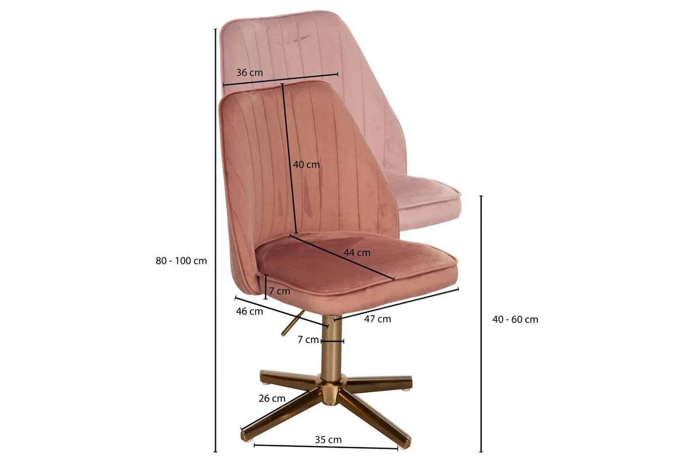 Wohnling Drehstuhl Rosa Samt Schreibtischstuhl Drehbar - Bild 4