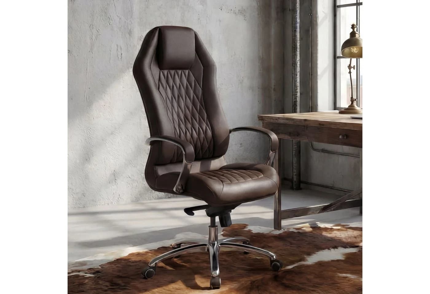 FINEBUY Chefsessel MONTEREY Echtleder Braun mit hoher Rückenlehne - Bild 2