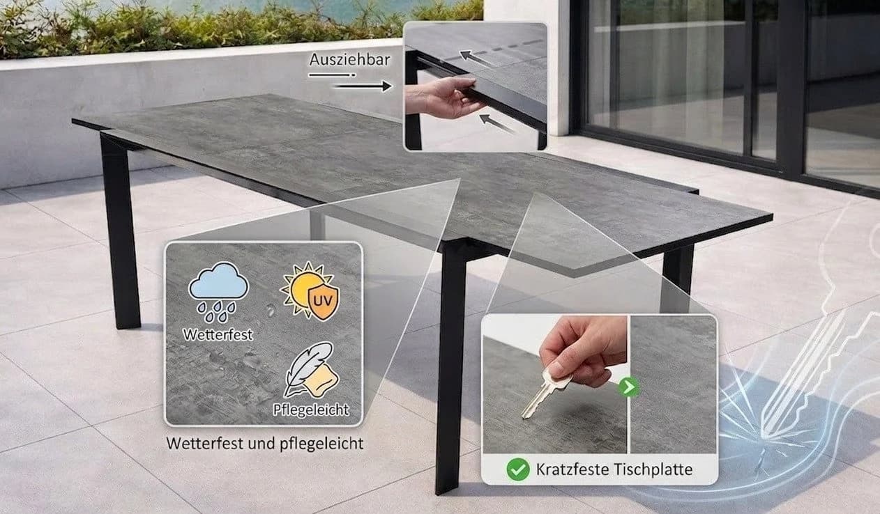 Gardissimo Gartentisch XXL Ausziehtisch PSPC 190/260x100 cm - Bild 3