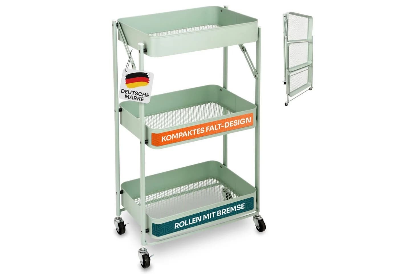 Gardissimo Beistellwagen klappbar 3 Ebenen Grün Metall - Bild 2