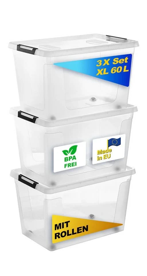 Gardissimo Aufbewahrungsbox 3er Set Transparent Kunststoff mit Clipverschluss - Bild 2
