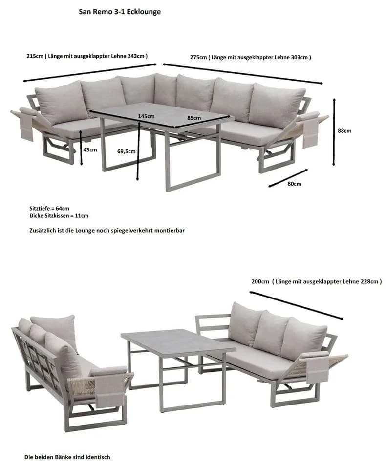 Gardissimo Gartenlounge-Set San Remo hell 3-tlg. mit hohem Tisch - Bild 3
