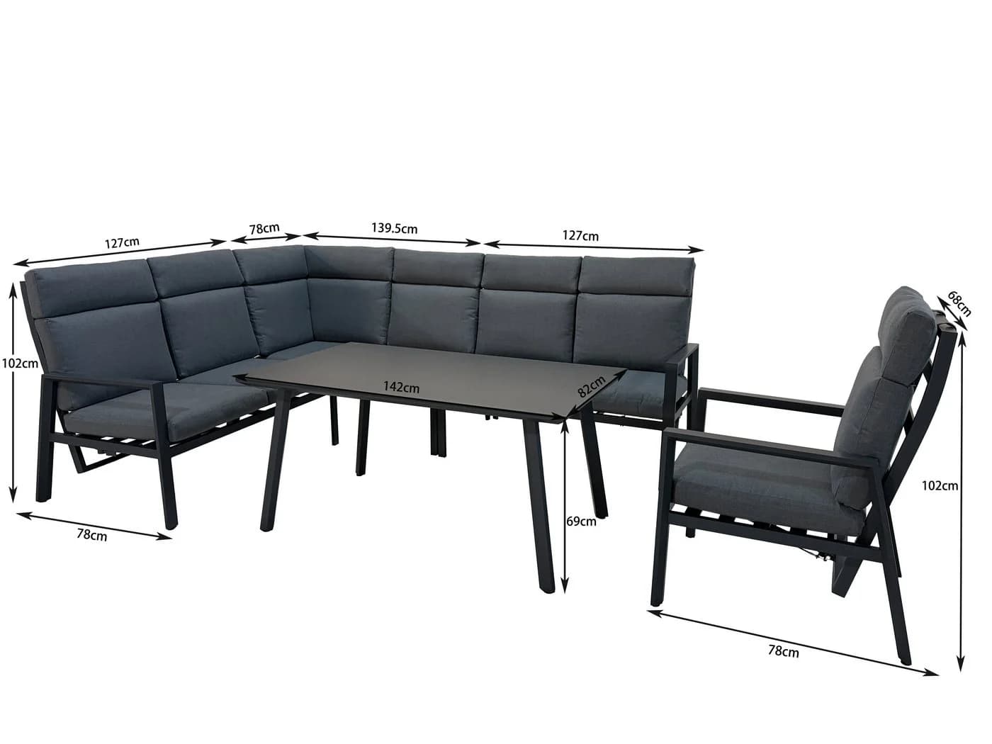 Gardissimo Gartenlounge-Set Lugano Dining 3-tlg. Grau Aluminium - Bild 3