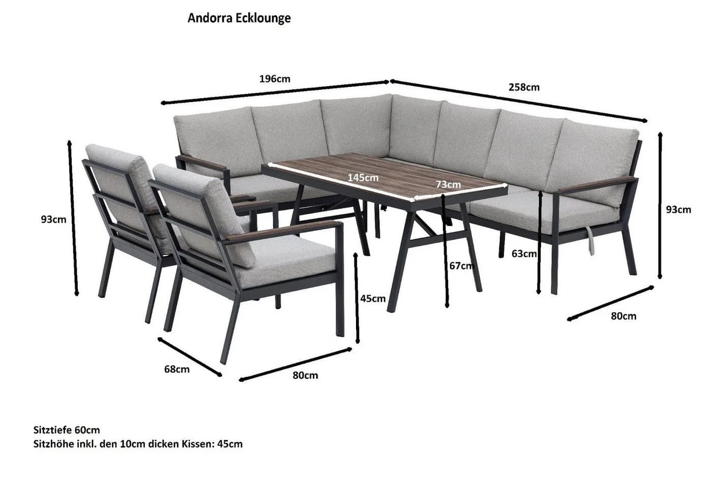 Gardissimo Gartenlounge-Set Andorra Alu Dining Lounge Set mit hohem Tisch in Nonwood - Bild 3