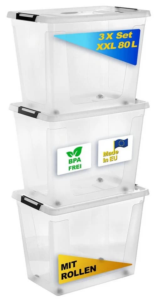 Gardissimo Aufbewahrungsbox 3er Set 80 Liter Kunststoff Boxen Stapelbar - Bild 2