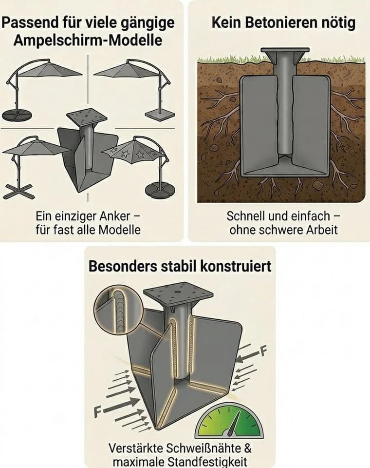 Gardissimo Schirmhalter Bodenanker Fit für Ampelschirme Grau