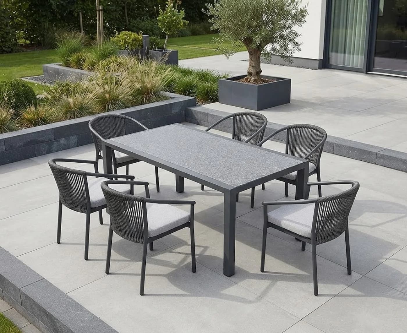 SonnenPartner Garten-Essgruppe Finesse 7-tlg. Grau Aluminium Stapelbar - Bild 2