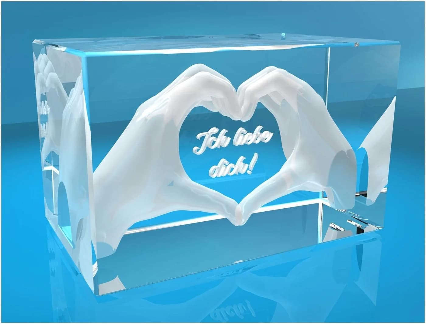 VIP-LASER 3D Glasquader Herz aus Händen Gravur Ich liebe Dich - Bild 3
