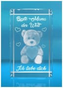 Dekofigur 3D Glas Kristall Beste Mama der Welt Teddy Ich liebe dich, Hochwertige Geschenkbox, Made in Germany, Familienbetrieb Bild 2