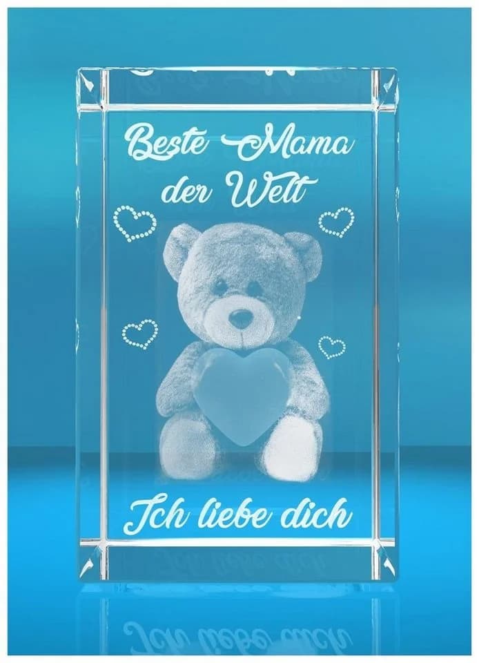 Dekofigur 3D Glas Kristall Beste Mama der Welt Teddy Ich liebe dich, Hochwertige Geschenkbox, Made in Germany, Familienbetrieb - Bild 2