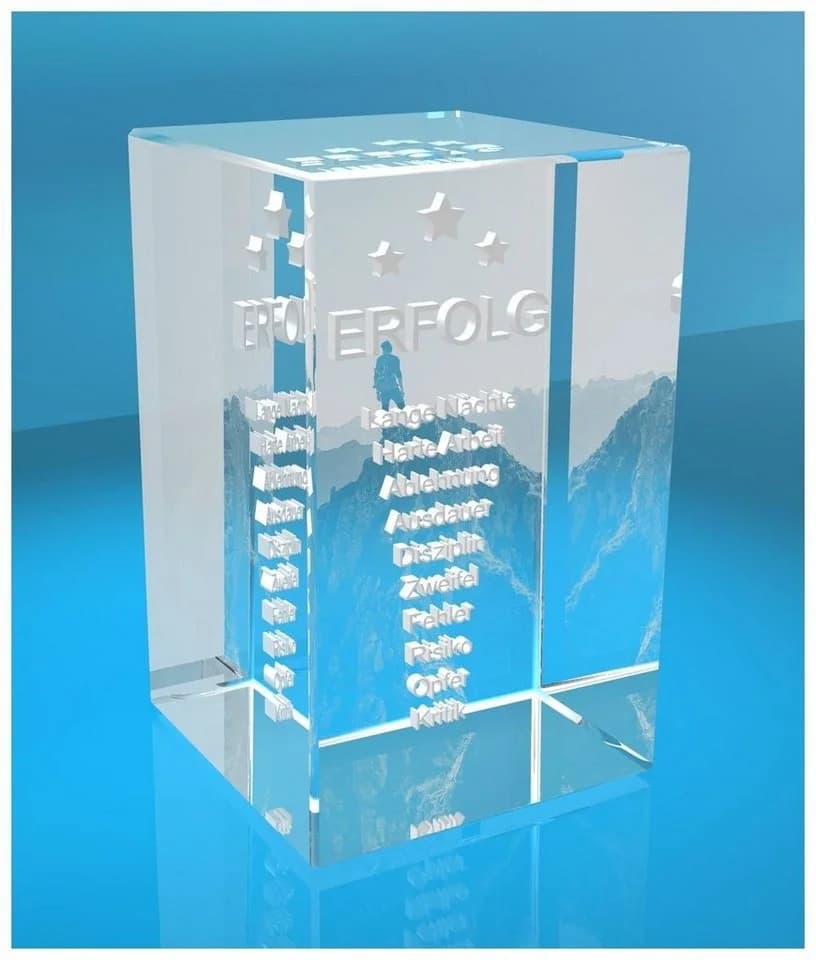 VIP-LASER 3D Glasquader Motiv "Weg zum Erfolg" mit Geschenkbox