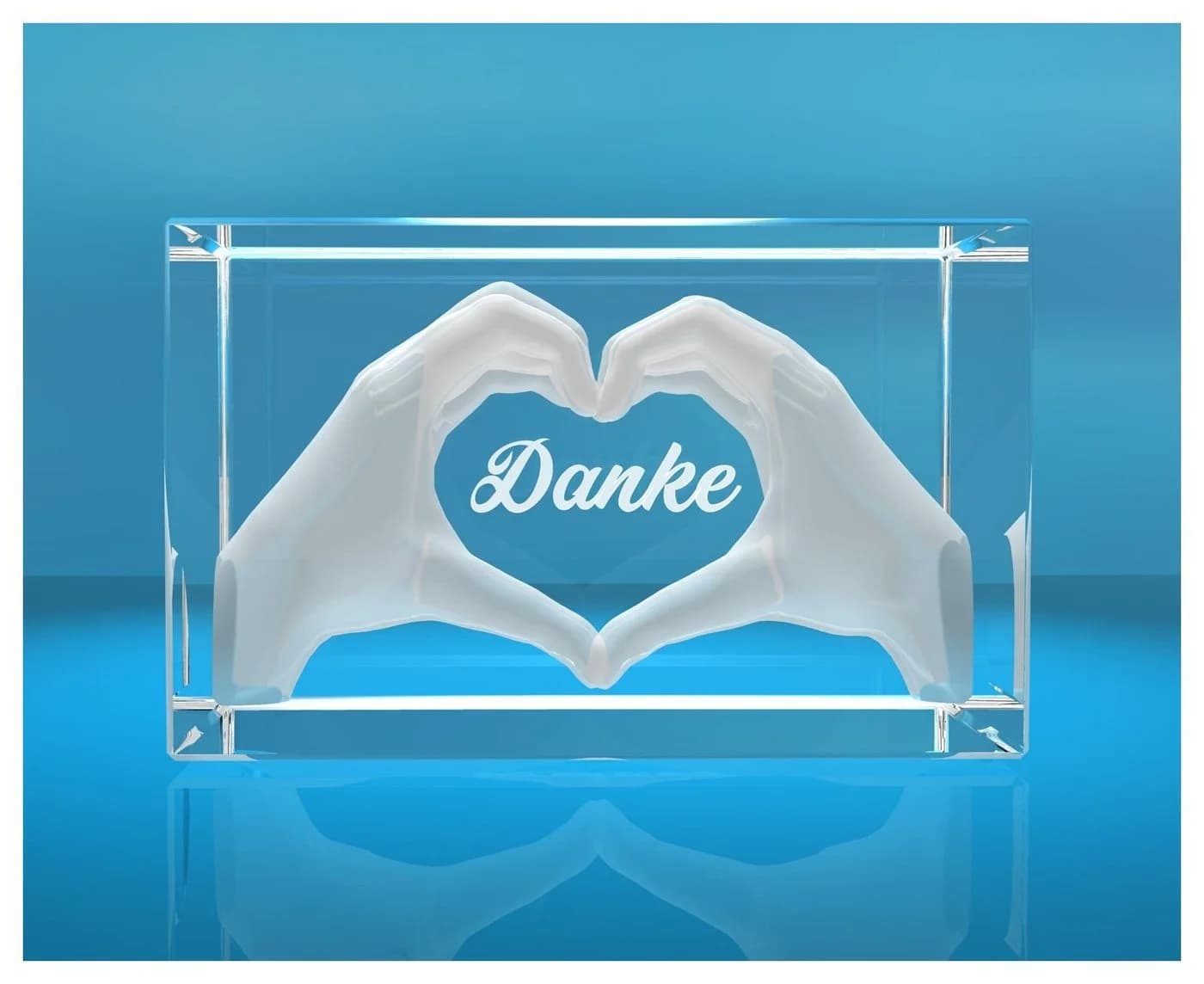 VIP-LASER 3D Glasquader Herz aus Händen Gravur Danke Dekofigur - Bild 2
