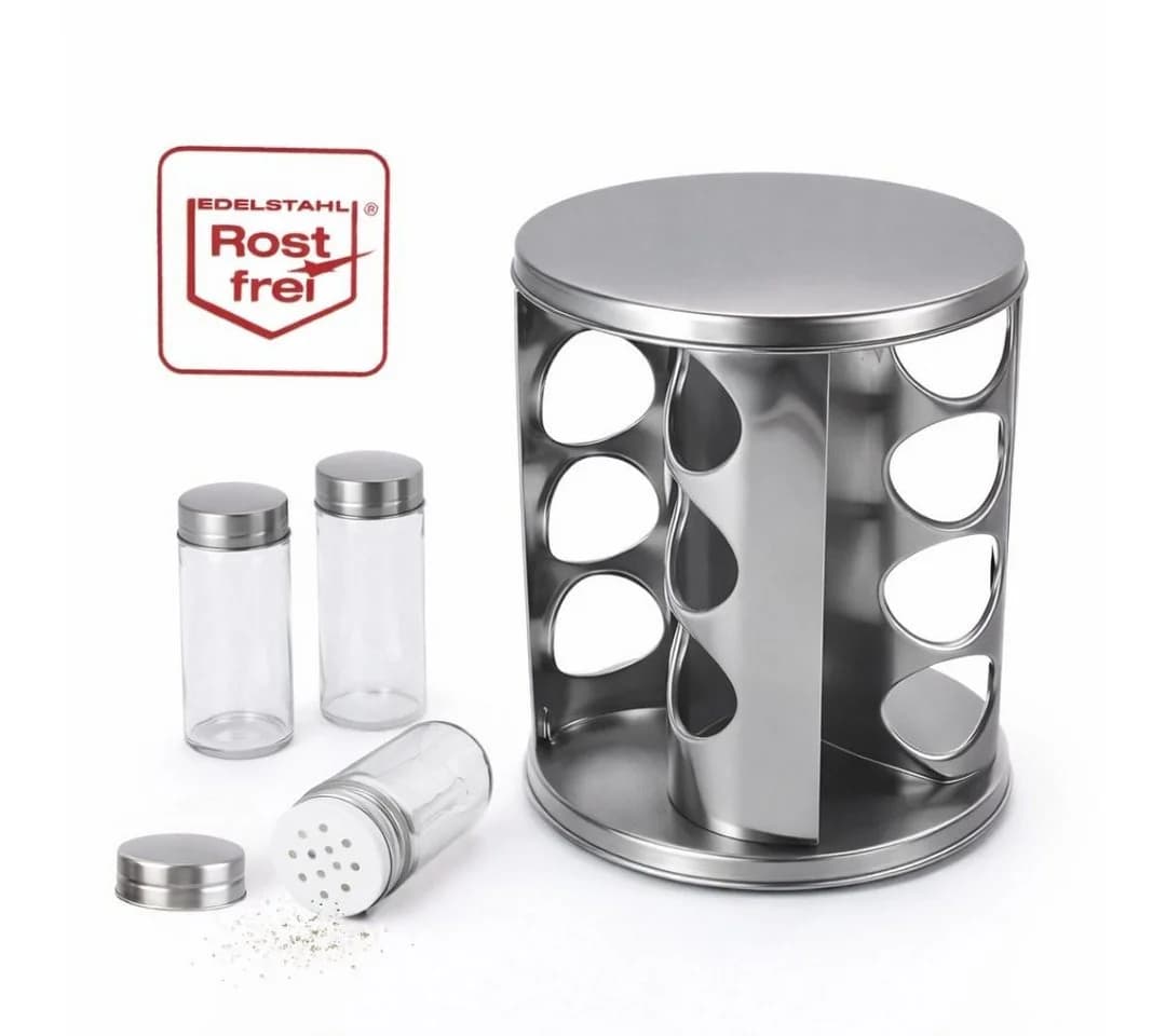 Topanbieter999 Gewürzregal Set 12 Gläser drehbar silber - Bild 4