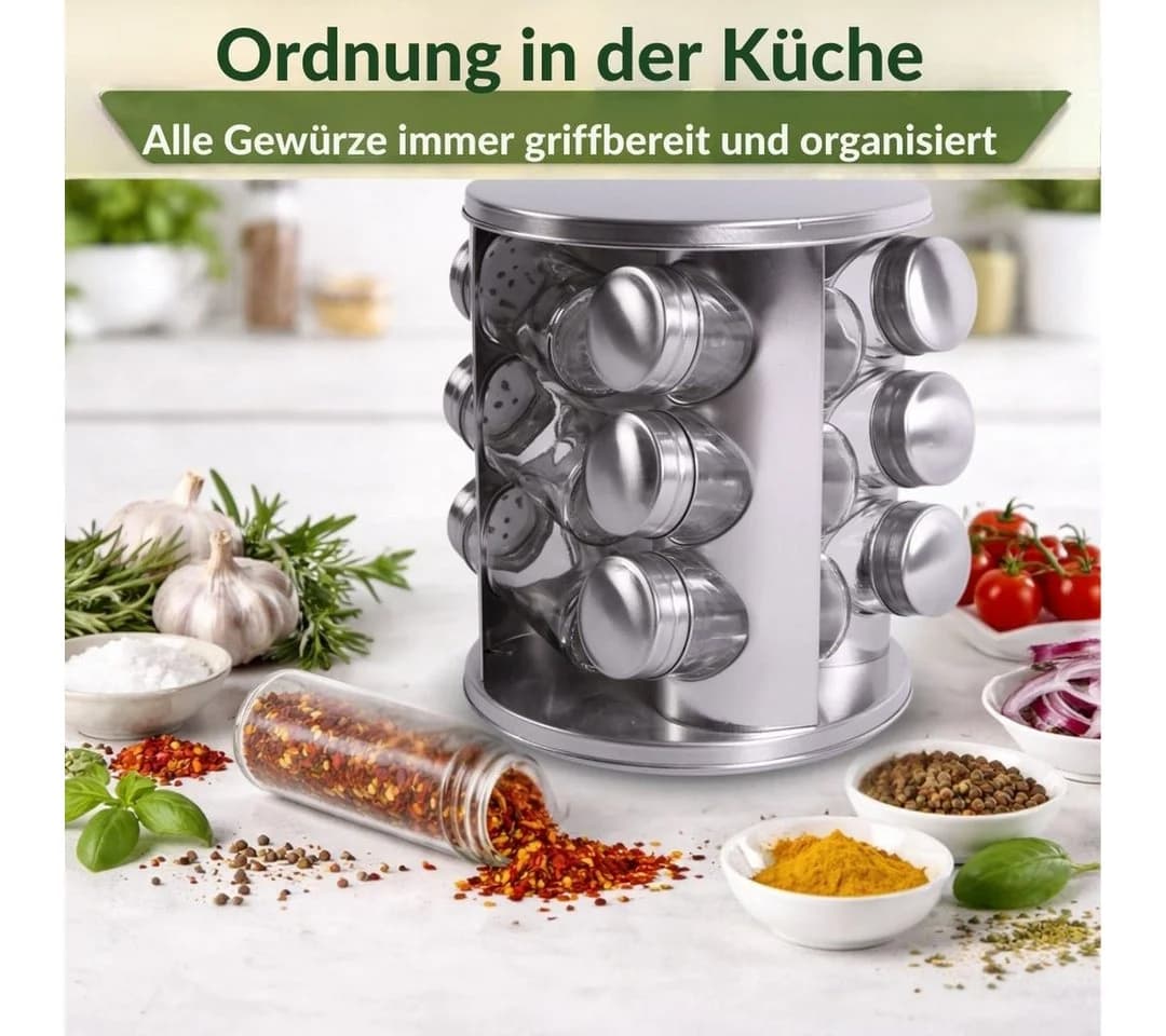Topanbieter999 Gewürzregal Set 12 Gläser drehbar silber - Bild 5