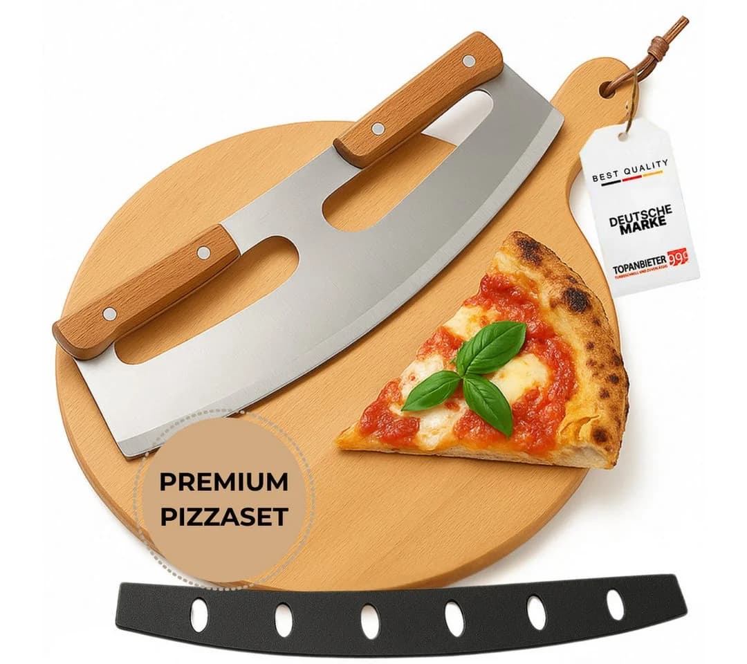 Topanbieter999 Pizzaschneider Set mit Pizzabrett, Buchenholz & Edelstahl - Bild 2