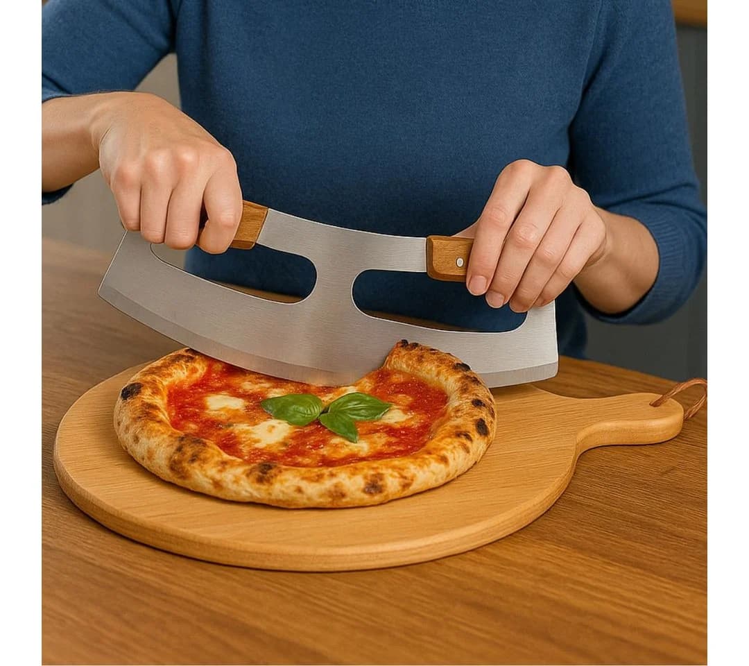 Topanbieter999 Pizzaschneider Set mit Pizzabrett, Buchenholz & Edelstahl - Bild 3