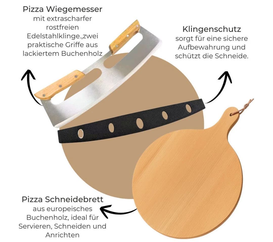 Topanbieter999 Pizzaschneider Set mit Pizzabrett, Buchenholz & Edelstahl - Bild 4