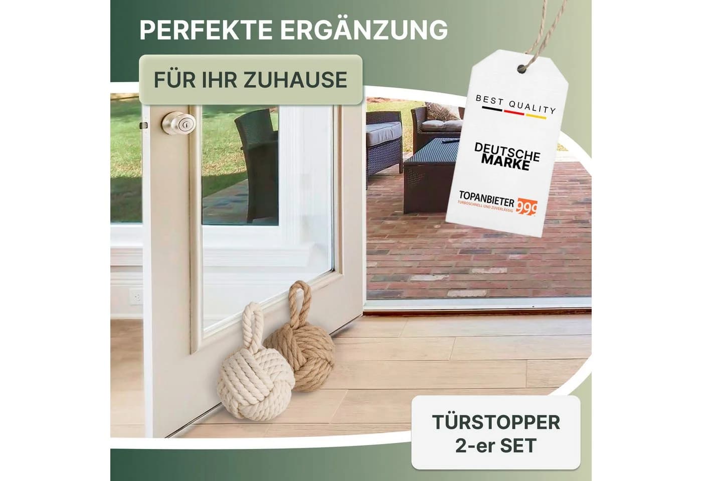 Topanbieter999 Türstopper 2er Set Jute Natur/Cremeweiß